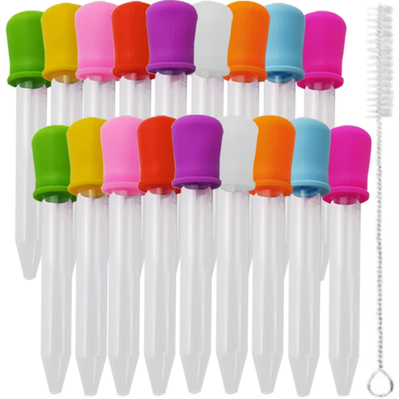 20-Pack Silicone & Plastic Liquid Droppers with Brush – Bulb Tip Eyedroppers for Candy, Oil, Gummy Making